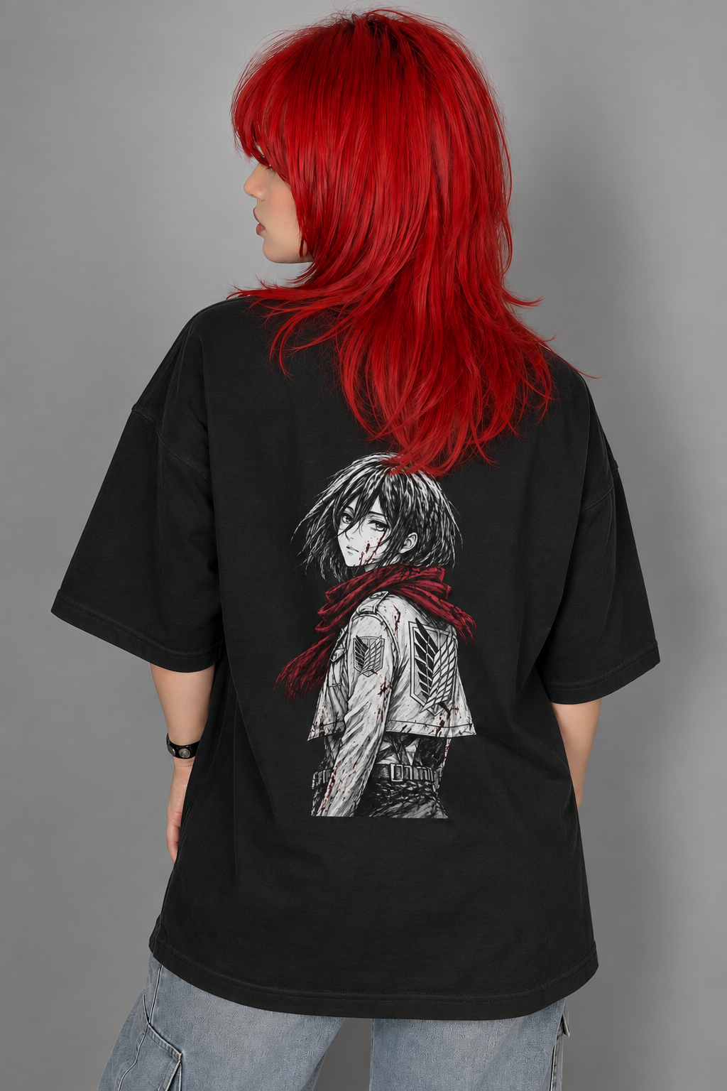 تیشرت انیمه طرح اتک آن تایتان مدل میکاسا Attack on Titan طرح Mikasa Red Scarf