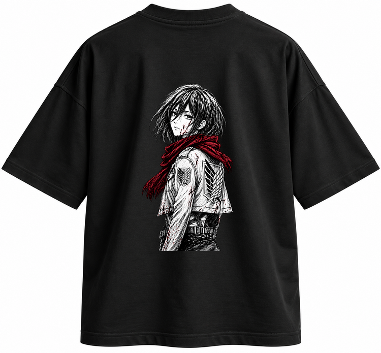 تیشرت انیمه طرح اتک آن تایتان مدل میکاسا Attack on Titan طرح Mikasa Red Scarf