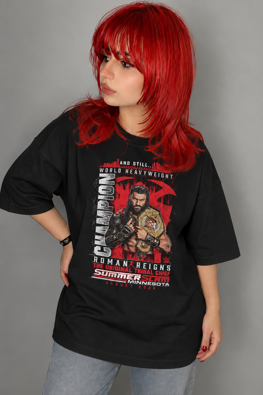 تیشرت کشتی کج مرچ رسمی  Roman Reigns طرح And Still World Heavyweight Champion