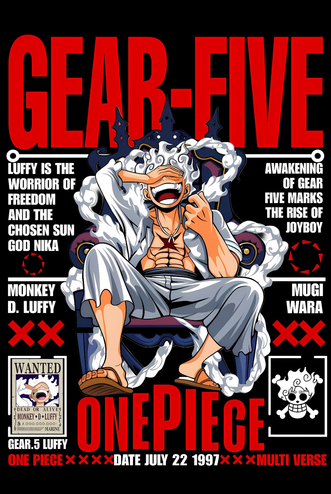 طرح انیمه وانپیس مدل لوفی One Piece – Luffy Gear 5 Design