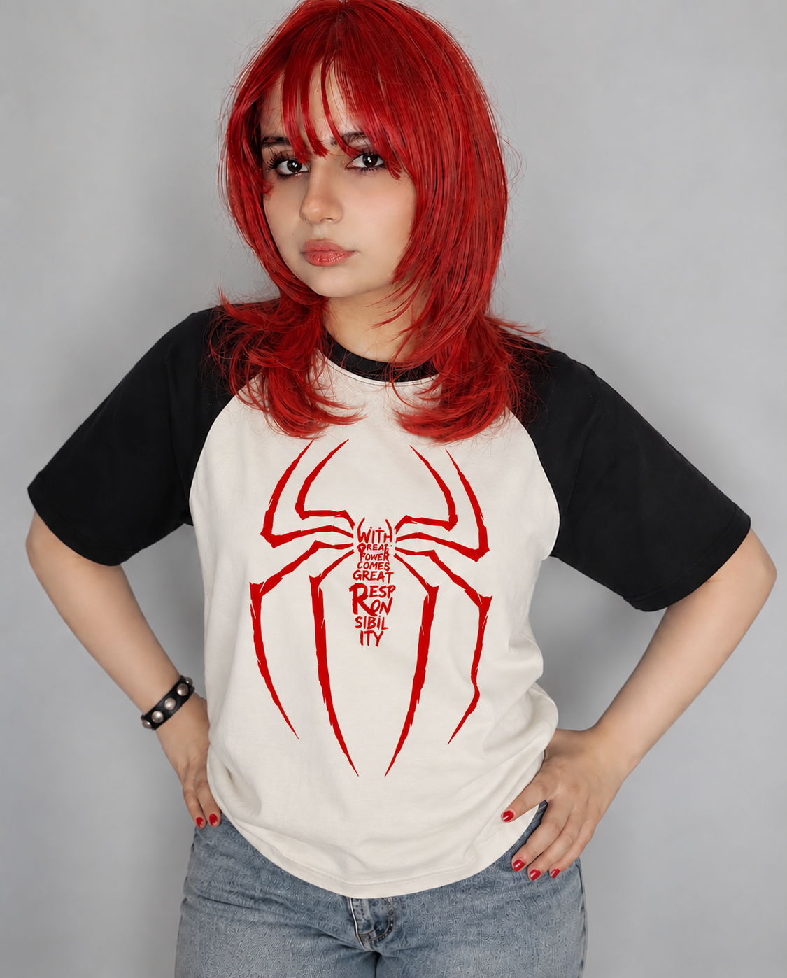 تیشرت رگلان اسپایدرمن Spider-Man طرح Great Power Great Responsibility