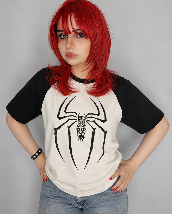 تیشرت رگلان اسپایدرمن Spider-Man طرح Great Power Great Responsibility